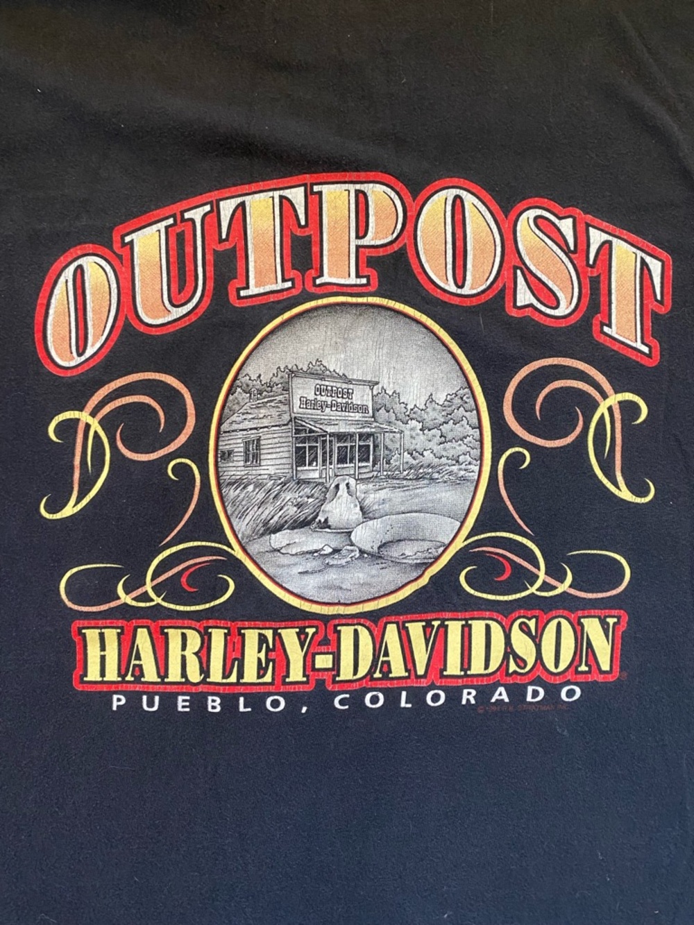 Vintage Harley Davidson RK Stratman Shirt L 90s Blue Flames Skull Colorado USA - Picture 6 of 10